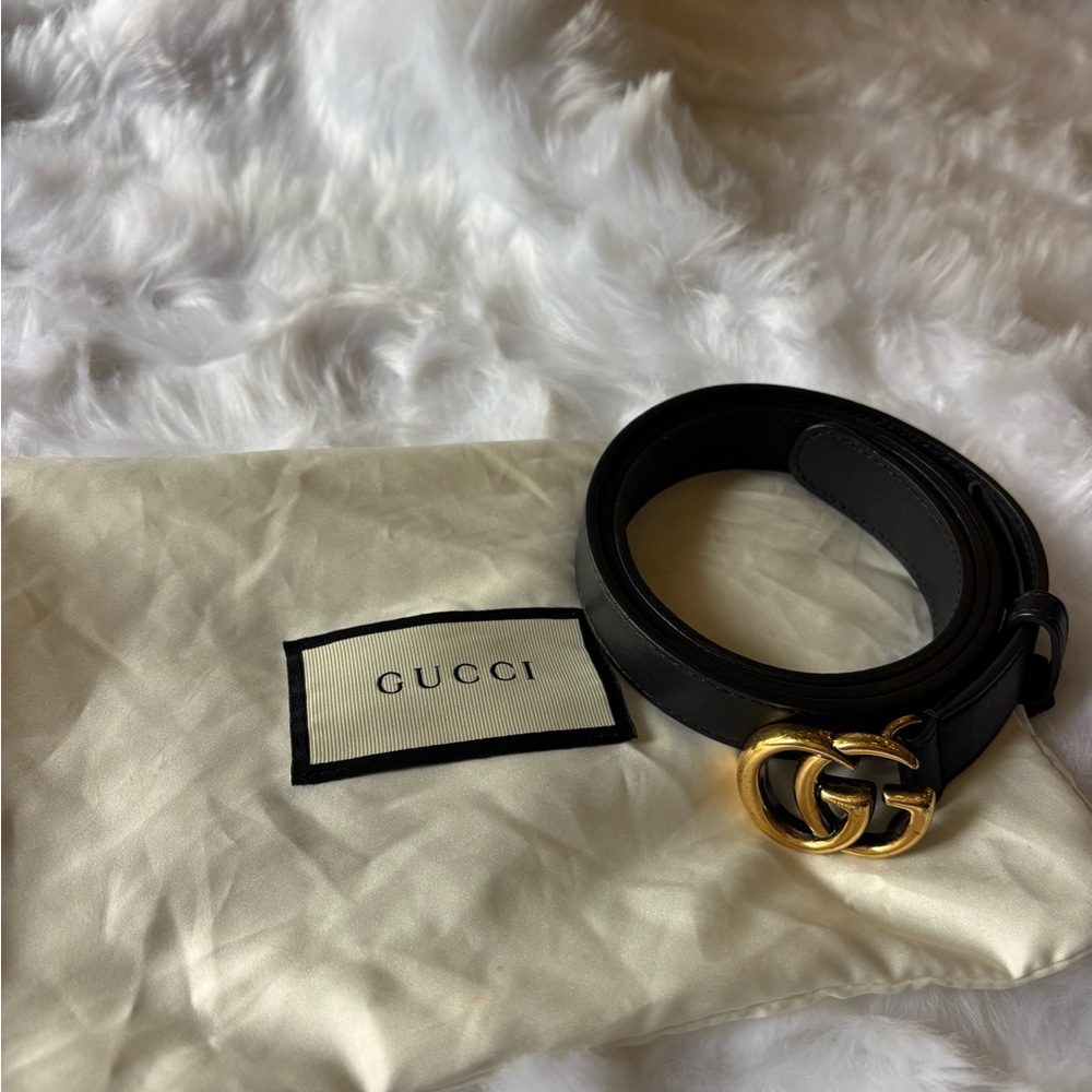 Gucci GG Marmont Black and Gold Leather Belt